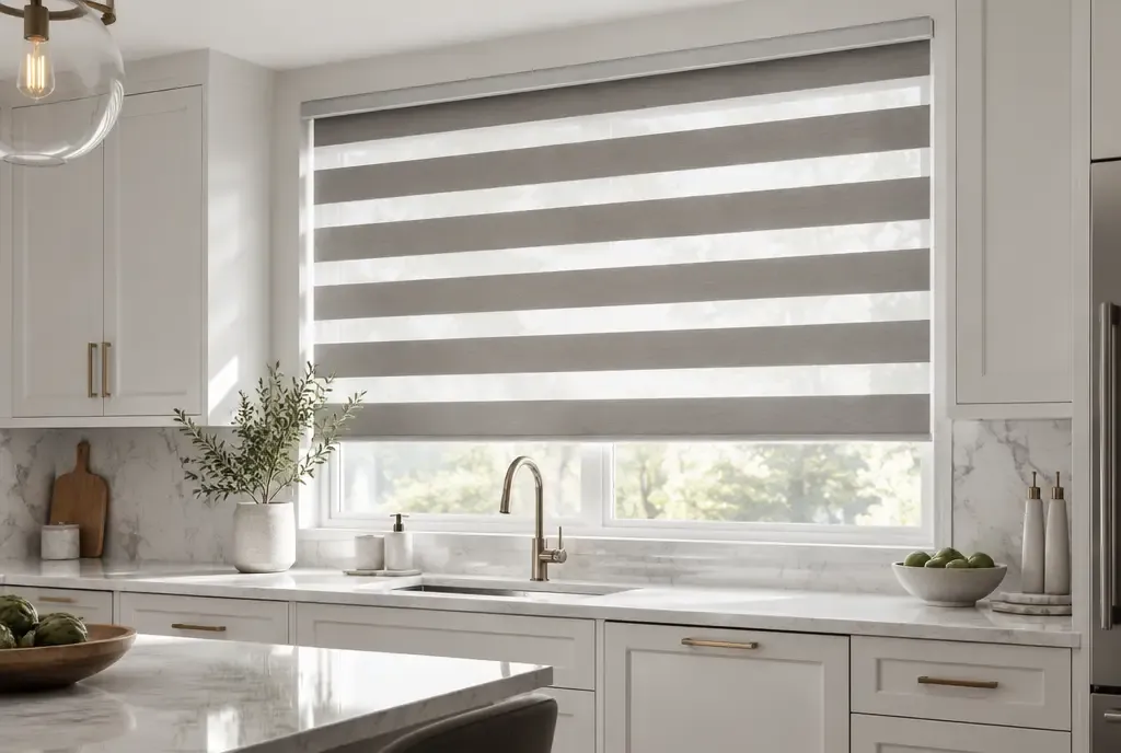 Banded zebra shades with sheer and solid stripes