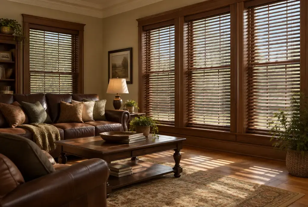 Real wood blinds in a warm home