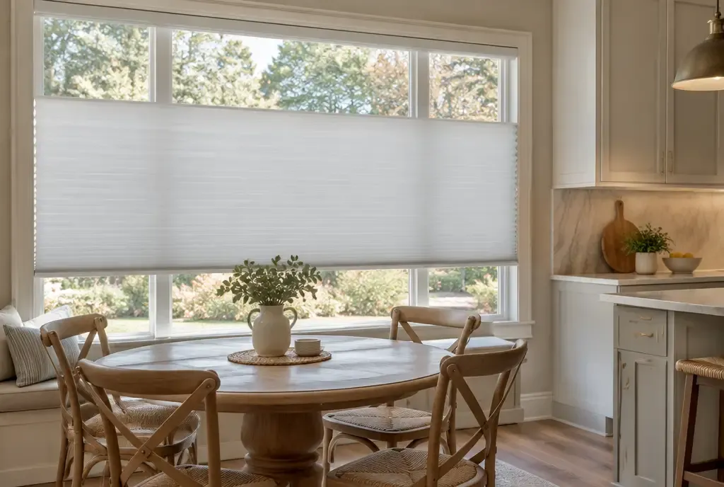 Cellular honeycomb shades in a living room, photo 3