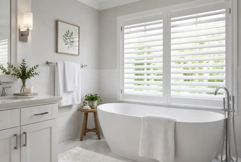 White plantation shutters in a bright home, photo 4